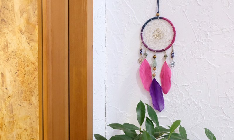 Handmade Dreamcatcher -  Flower of life /  Fluorite / Tiger's eye - Items for Display - Cotton & Hemp Pink