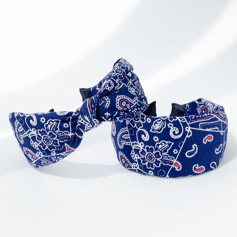 ropta navy paisley bandana handmade headband - ที่คาดผม - ผ้าฝ้าย/ผ้าลินิน ขาว