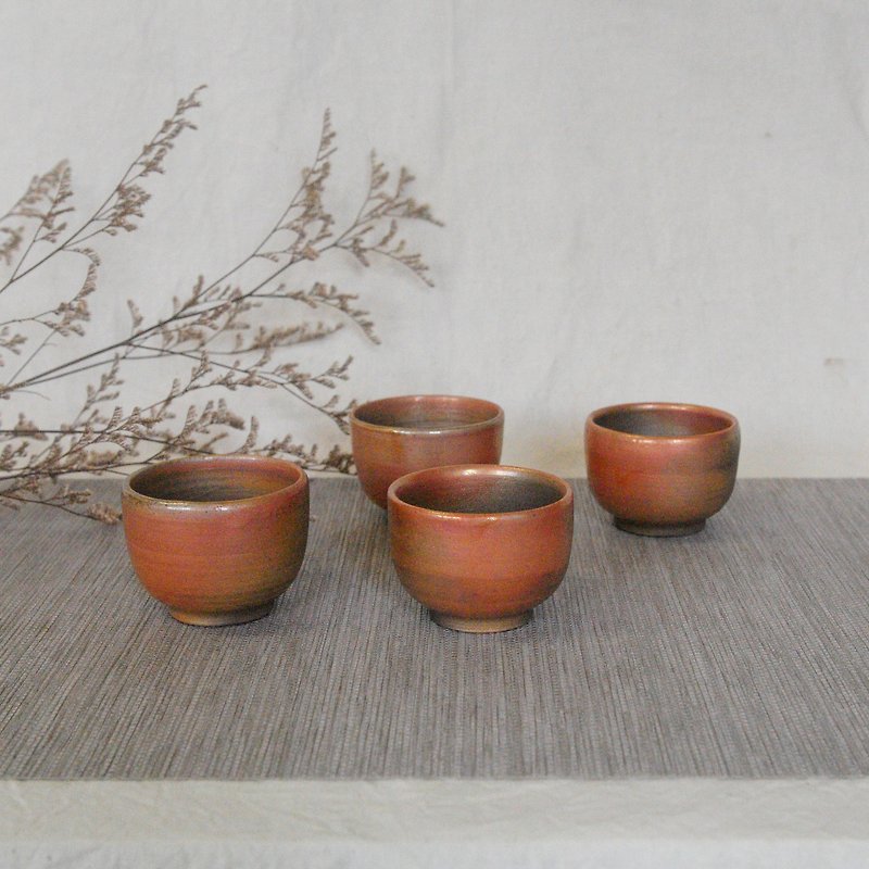 Wood fired pottery. Red Tongtong's Chinese Tea Cup - ถ้วย - ดินเผา สีแดง