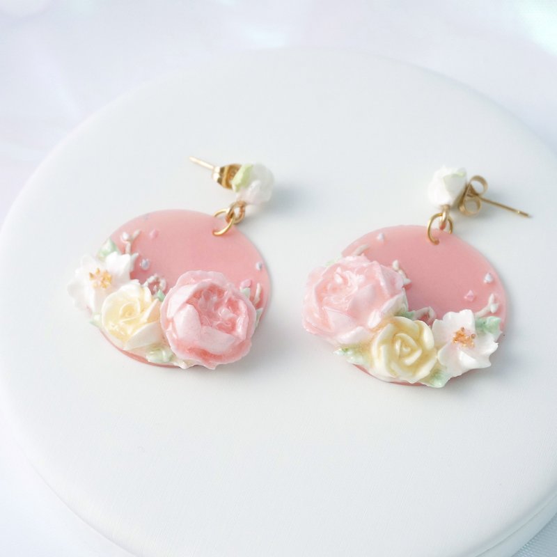 Earrings/Clip on =The Crescent - Garden of Dream= Customizable - Earrings & Clip-ons - Clay Pink