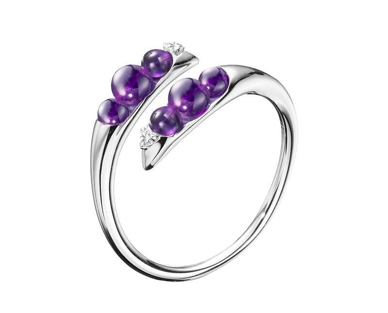 紫晶石戒指 14k白金戒指 小巧鑽石女戒 訂婚戒指 二月誕生石戒指 - 戒指 - 貴金屬 紫色