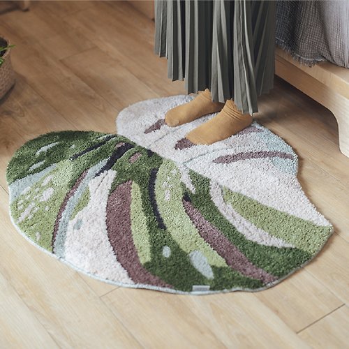 CLING植琢 白班龜背芋-立體植絨地墊/植物造型地墊/立體植絨地毯/植物地毯