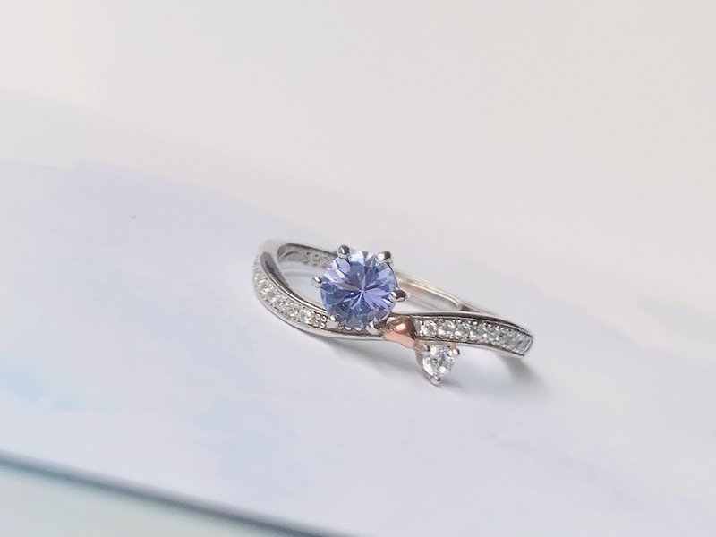 天然丹泉石 坦桑石 藍紫色 光澤絢麗 純銀戒指 質感七夕情人節 - 戒指 - 純銀 