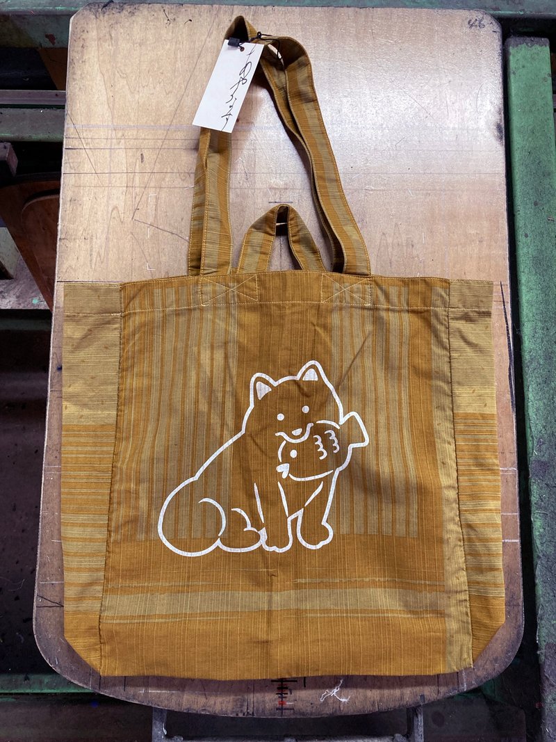 [Dog illustration] Tote bag / 2WAY [Original fabric] - Handbags & Totes - Cotton & Hemp Yellow