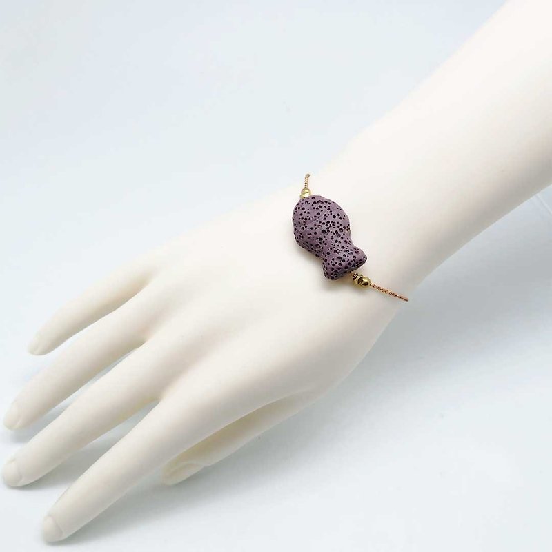 小魚香氛手鍊 紫色香氛石 可注入精油香水 金色銅鍊 手圍可調 - 手鍊/手環 - 銅/黃銅 紫色