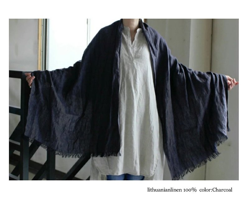 [NEW] Large stole Yarn-dyed Lithuanian Linen - Scarves - Other Materials 