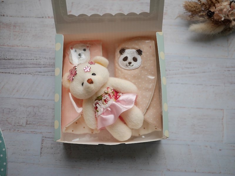グループのパンダ刺繍にミユエギフトボックス唾液タオル（スポット） - 出産祝い用贈物 - コットン・麻 ピンク