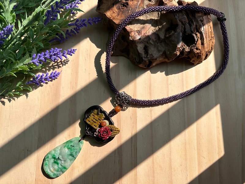 Phoenix Peony Jade Design Necklace/Natural Burmese Jadeite - สร้อยคอ - หยก 