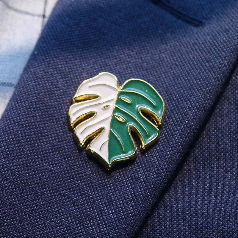 白斑龜背芋-金屬-強磁吸鐵-徽章 - 襟章/徽章 - 其他金屬 綠色