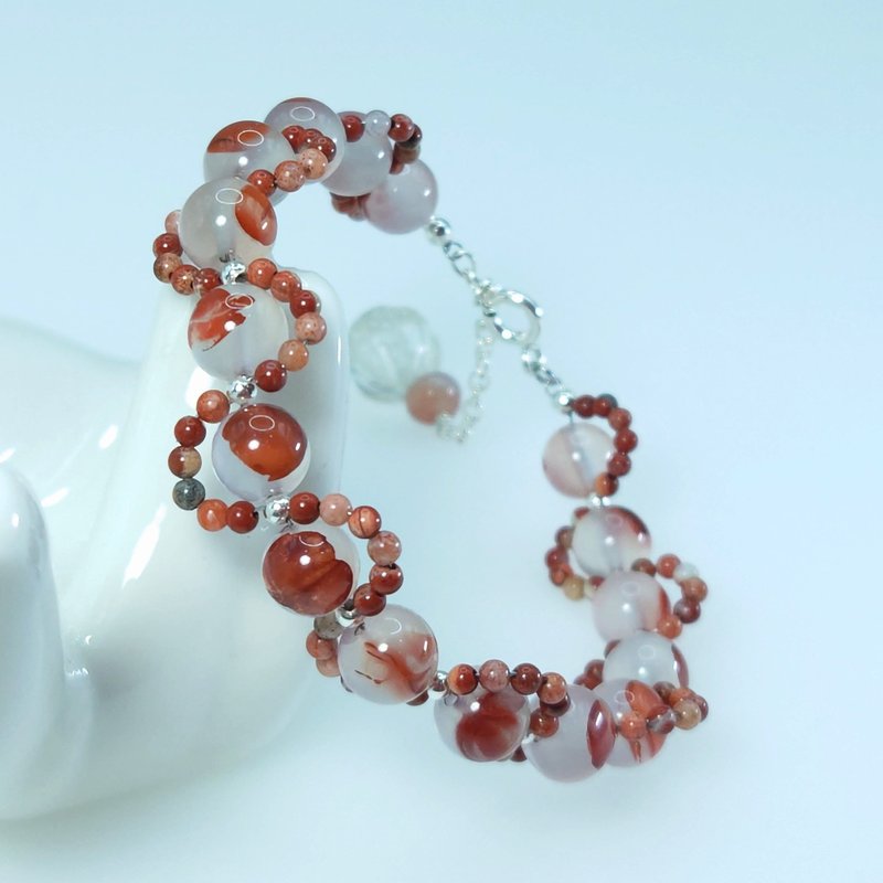 Bracelet, Red Agate, Red Jasper, Quartz, Sterling Silver, Handmade Jewelry - สร้อยข้อมือ - เครื่องเพชรพลอย สีแดง