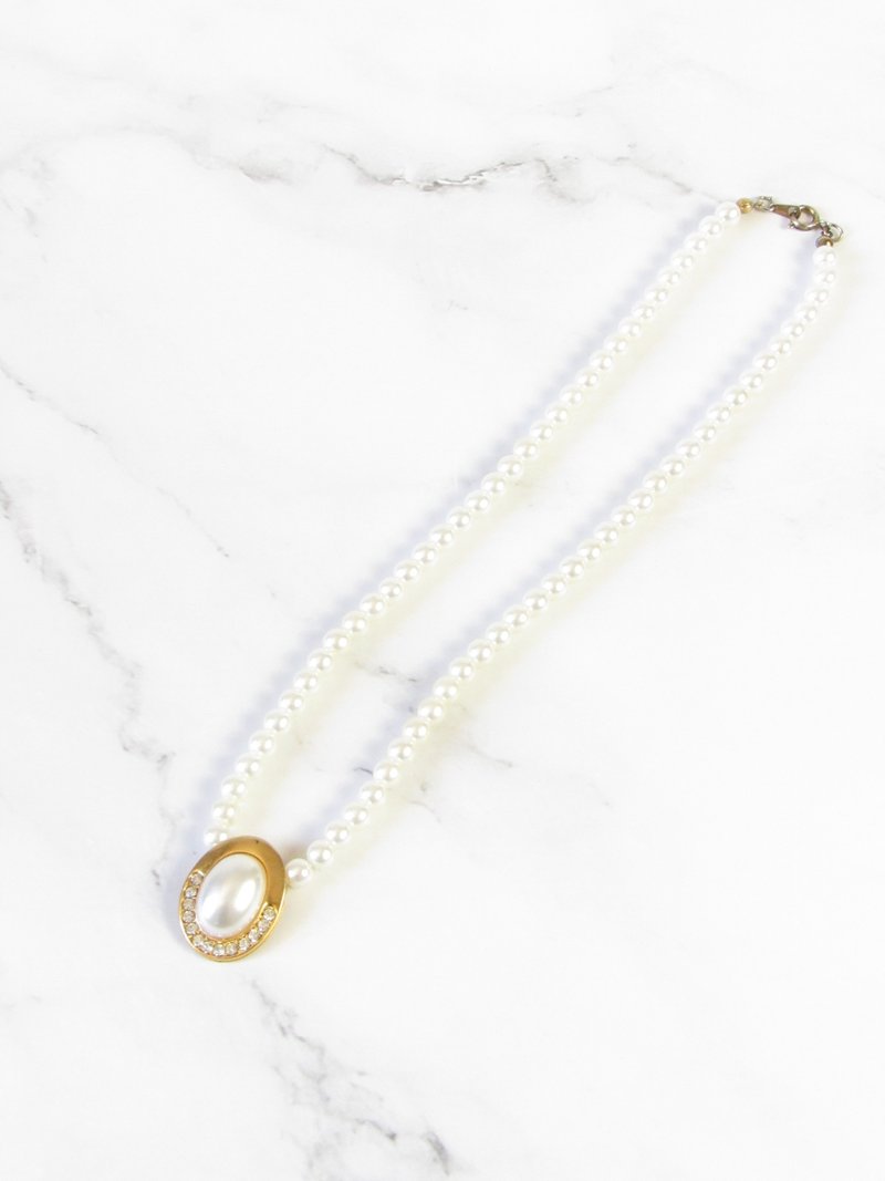 Vintage Pearl Gold Pendant Necklace - 項鍊 - 貴金屬 白色