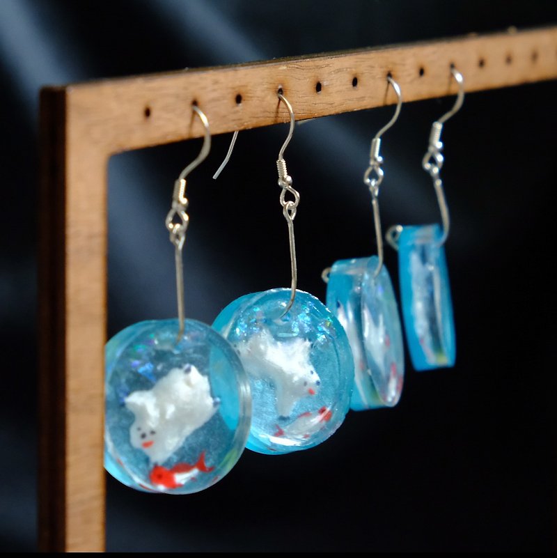 【鱼を猎る】Fish Catcher-Silver Earrings by ETPLANT - Earrings & Clip-ons - Sterling Silver Blue