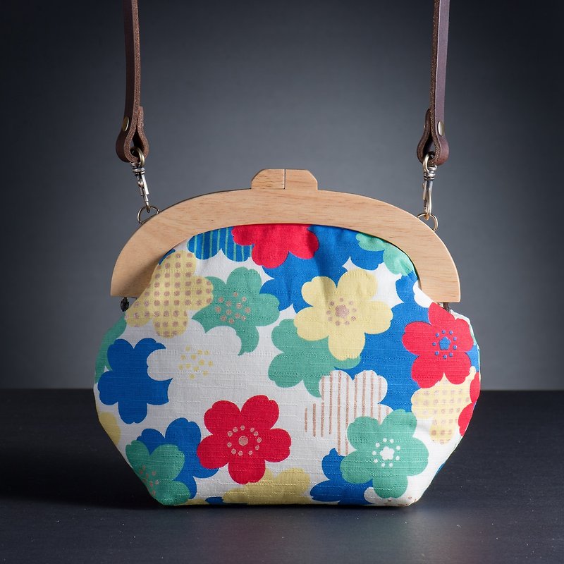 [Puzzle color flower] Vintage wooden mouth gold package - a small package # # # Green Wenqing flowers - Messenger Bags & Sling Bags - Cotton & Hemp Multicolor