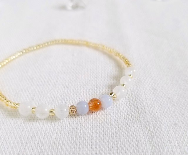 Libra Zodiac Bracelet: White Gold Letter Beads with Sunstone and