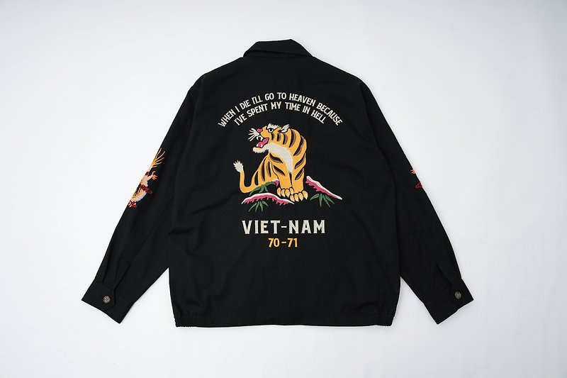照舊古著 HOUSTON JAPAN 越戰刺繡紀念軍用夾克越南之虎 橫須賀 - 外套/大衣 - 棉．麻 黑色