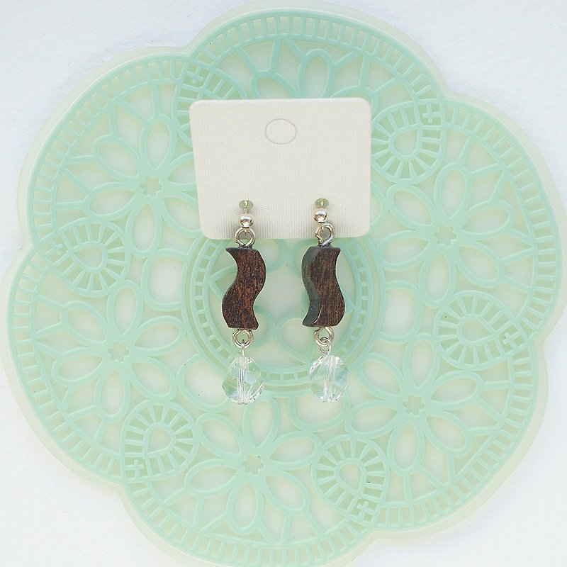 S-shaped wood ice crystal handmade earrings pure silver ear pin gift custom - Earrings & Clip-ons - Wood Brown