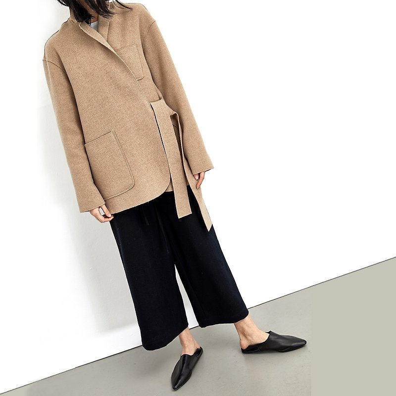 GAOGUO original design brand long-sleeved profile pocket suit wool coat - Women's Casual & Functional Jackets - Wool Khaki