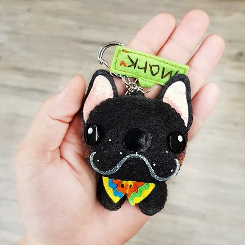 Skillful cat × city cat law fighting black gray pure hand sewing custom name dolls hanging ornaments key ring - Keychains - Polyester 