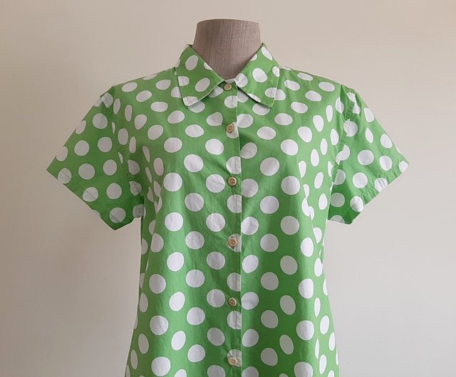 J. CREW Vintage Green White Polka Dot Shirt - Shop