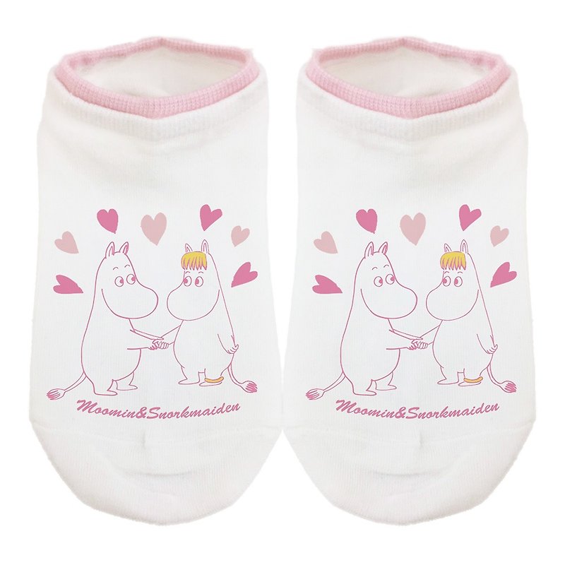 Moomin嚕嚕米授權-滾邊短襪(粉白),AE01 - 襪子 - 棉．麻 粉紅色