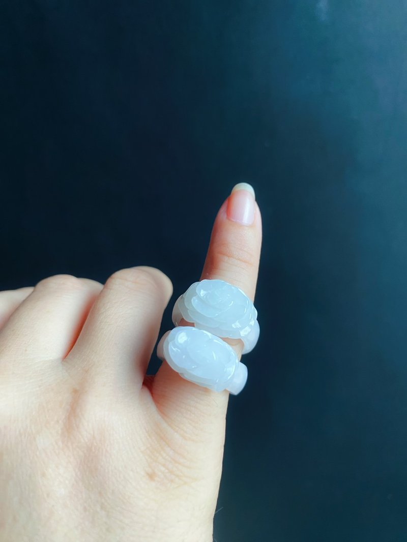 天然緬甸玉 翡翠 手工雕花 戒指 有錢 玉 戒環 ring 內徑16.4mm - 戒指 - 玉石 綠色