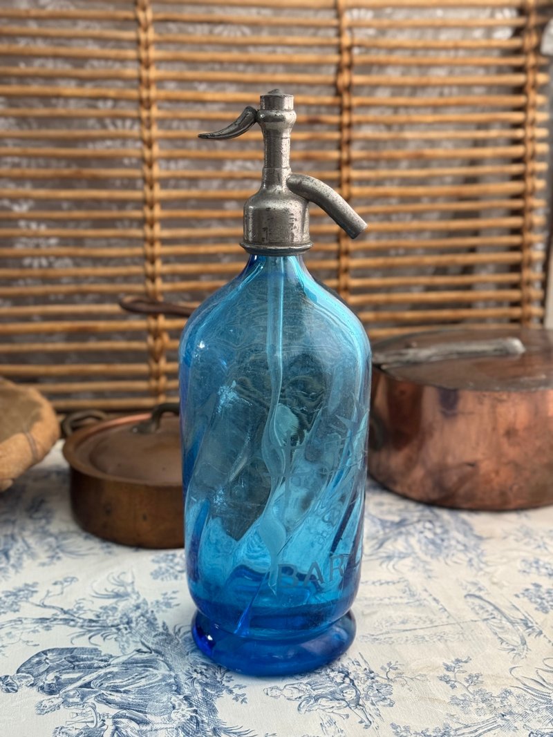 50234-稀有法國古董TANTALE藍玻璃蘇打水瓶 - 擺飾/家飾品 - 玻璃 