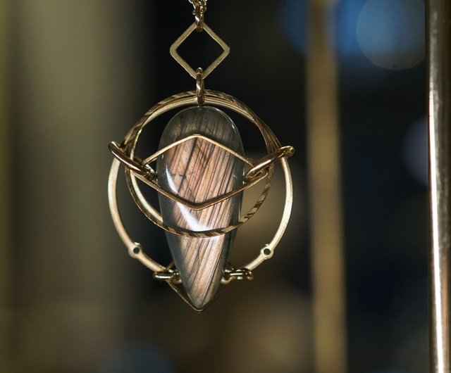 オレンジラブラドライト ネックレス 金運アップ クリスタル クラシック