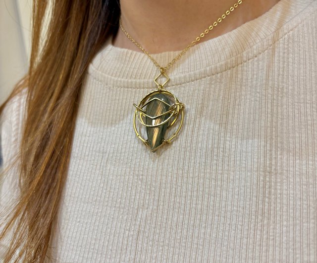 オレンジラブラドライト ネックレス 金運アップ クリスタル クラシック