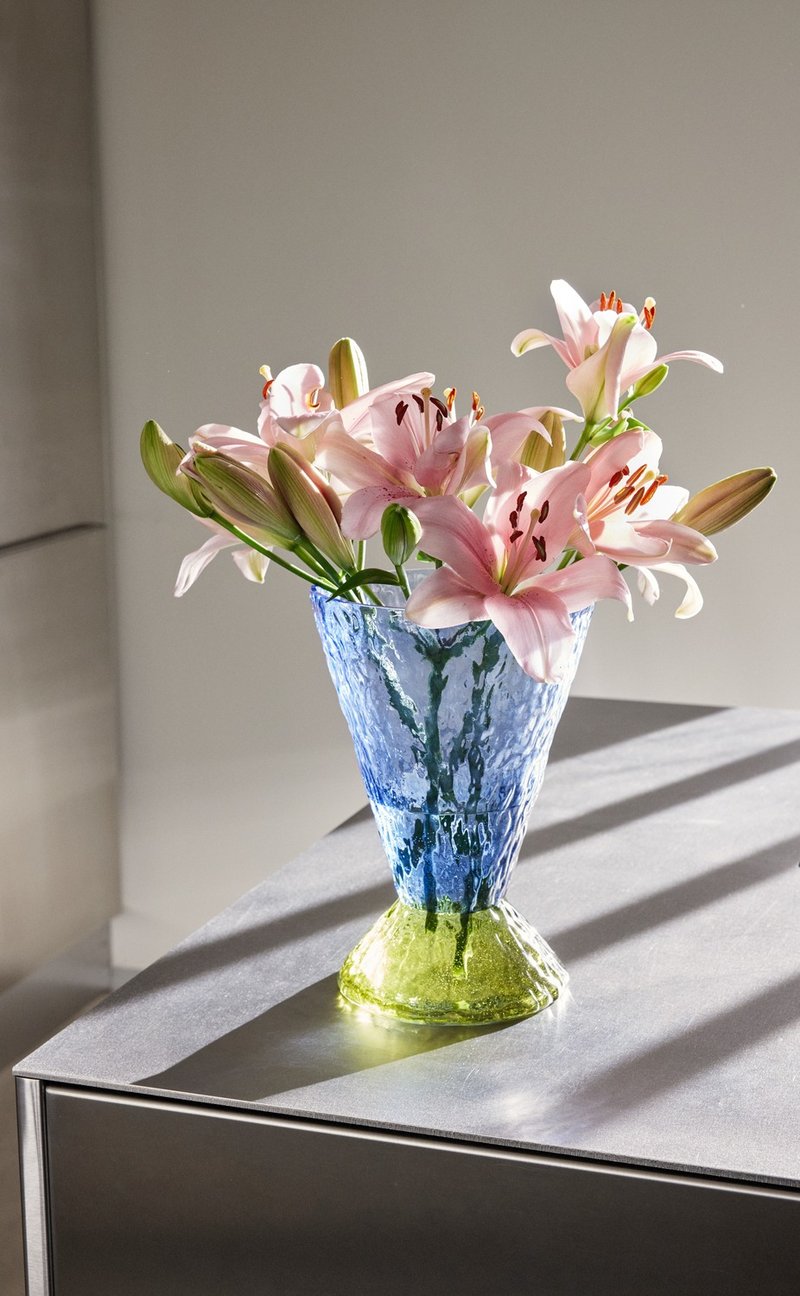 【Hübsch】－661705 Abyss Blue Vase Flower Arrangement - Pottery & Ceramics - Glass Blue