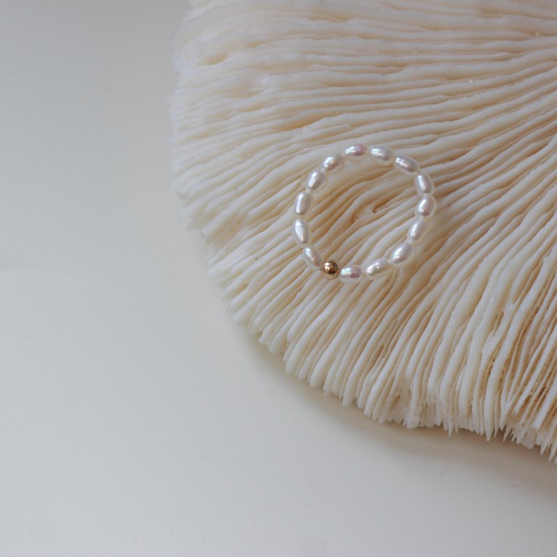14kgf 天然米形淡水珍珠戒指 - 戒指 - 珍珠 白色