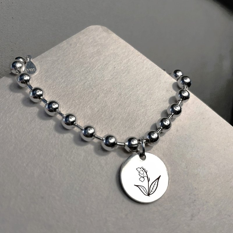 August Lily of the Valley - Blooming Ball Beads Sterling Silver Bracelet - สร้อยข้อมือ - วัสดุอื่นๆ สีเงิน