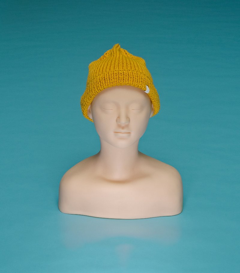 Plain - yellow OTB020 hand-woven wool cap - หมวก - ผ้าฝ้าย/ผ้าลินิน สีเหลือง