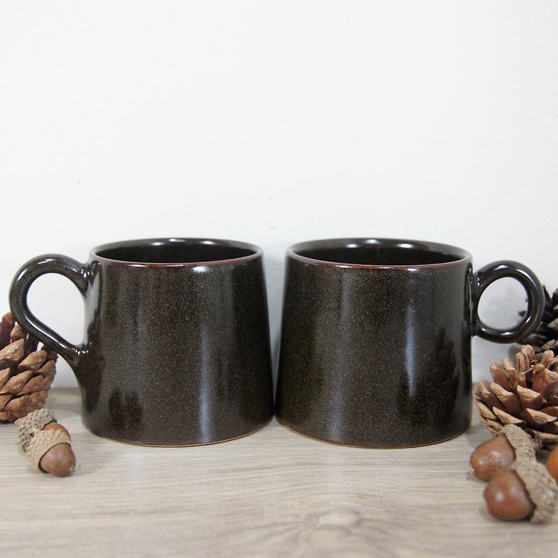 武進コーヒーカップ、茶碗、マグカップ、水カップ、山形カップ - 約300ml - マグカップ - 陶器 ブラック