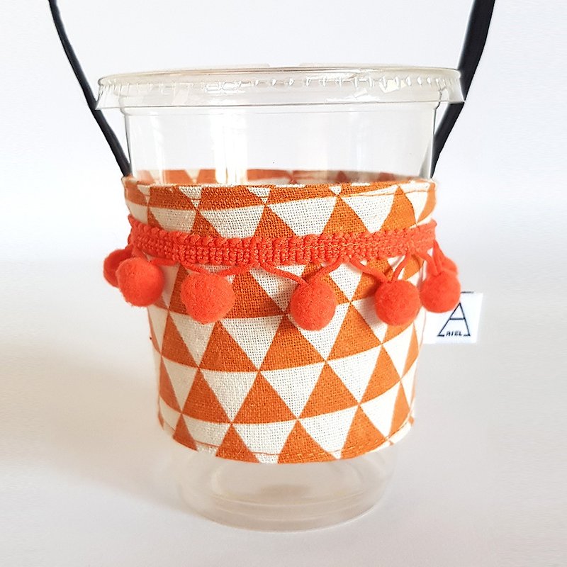 Triangle Geometry Ethnic Hey Hair Balls Fringed Drink Cups / Tangerines - Beverage Holders & Bags - Cotton & Hemp Orange