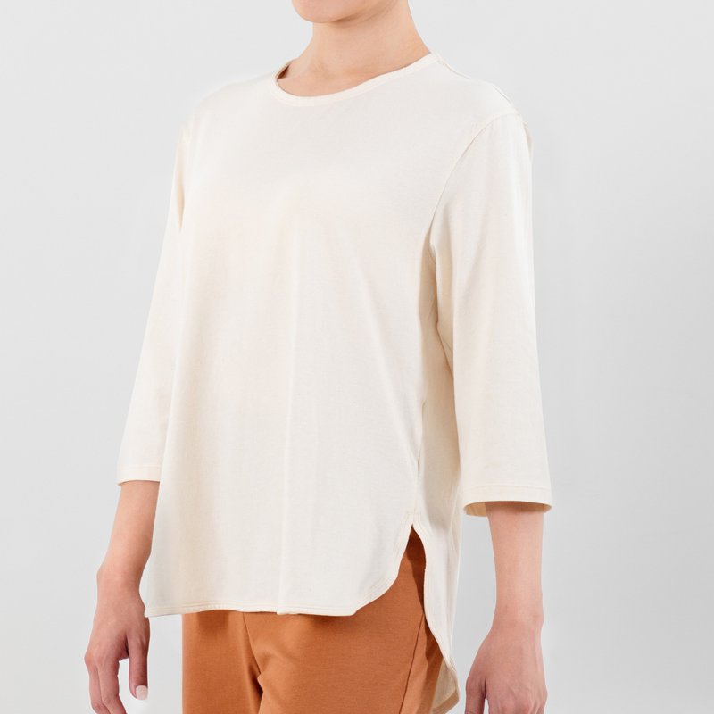 soufflé women's loose three-quarter sleeve top - 3 colors in total - Women's Tops - Cotton & Hemp White