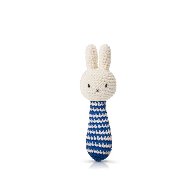 荷蘭 Just Dutch | Miffy 米飛兔 手工編織 嬰幼兒 條紋手搖鈴 藍 - 公仔/玩偶 - 棉．麻 藍色