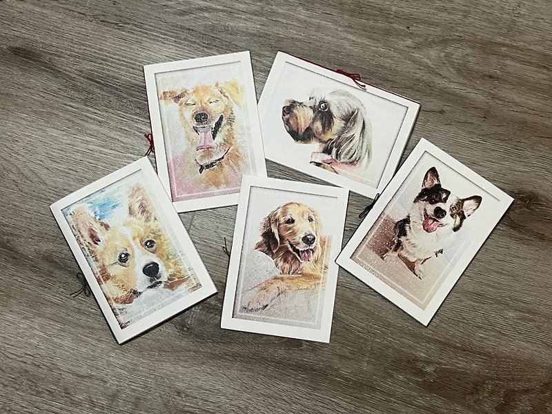 手描きの犬のハート カード 5 枚セット - カード・はがき - 紙 ホワイト