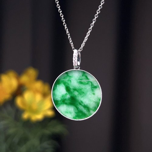 瓔珞珠寶盒 E.L.Jewelry Box 【平安無事】冰種飄陽綠翡翠無事圓牌 18K金鑽石 | 天然緬甸玉A貨