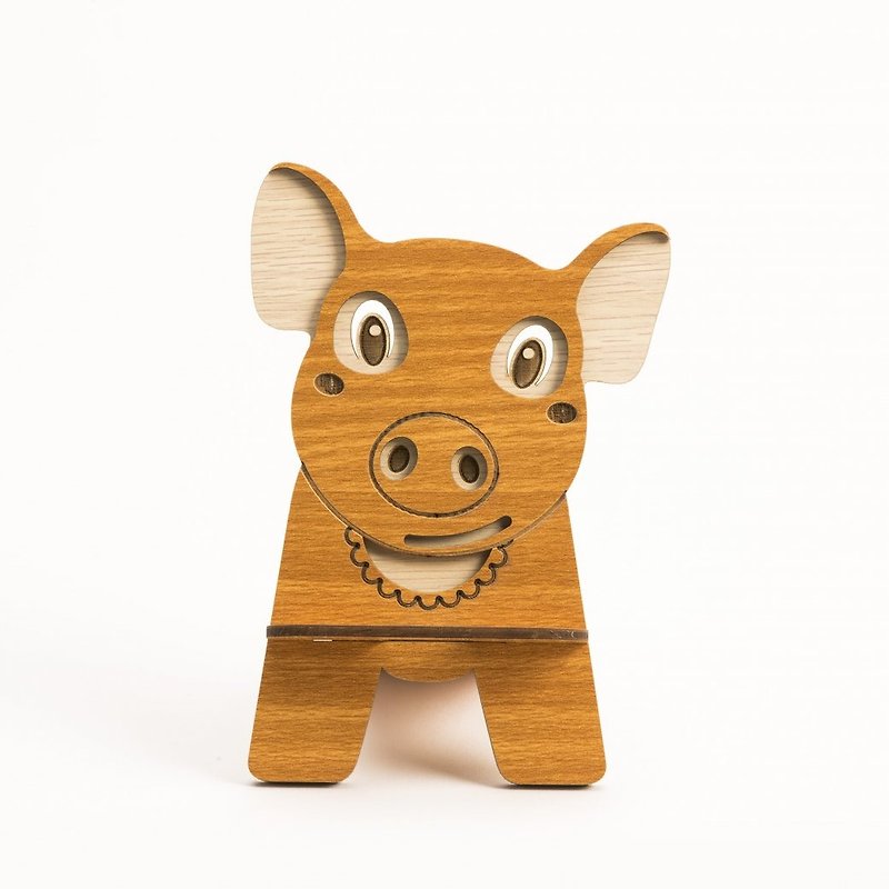 [Teacher’s Day Gift] Wooden Mobile Phone Holder─12 Zodiac Signs (Piggy) Mobile Phone Holder - Items for Display - Wood Pink