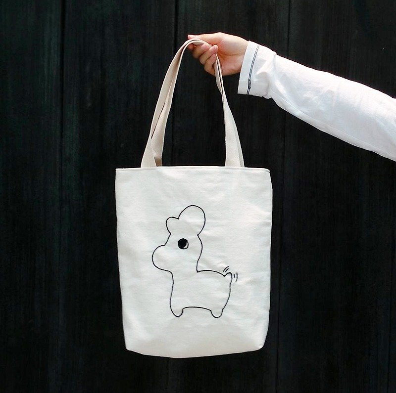 Barefoot Rabbit Embroidered Tote Bag/Shoulder Bag - กระเป๋าแมสเซนเจอร์ - ผ้าฝ้าย/ผ้าลินิน 