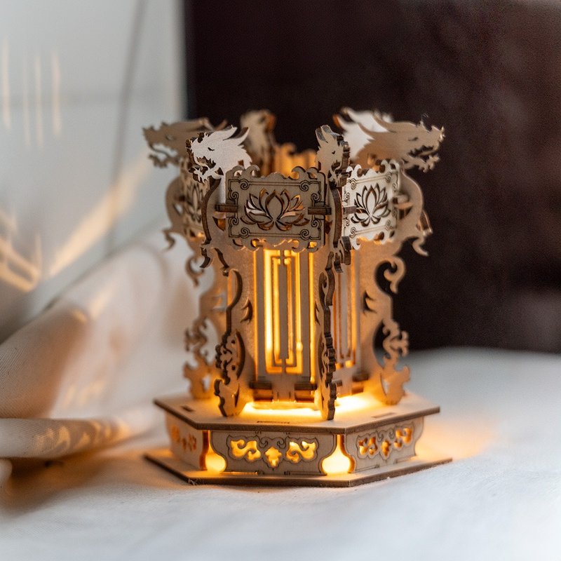 [DIY handmade] palace lantern night light assembly model DIY gift wood model - งานไม้/ไม้ไผ่/ตัดกระดาษ - ไม้ สีกากี