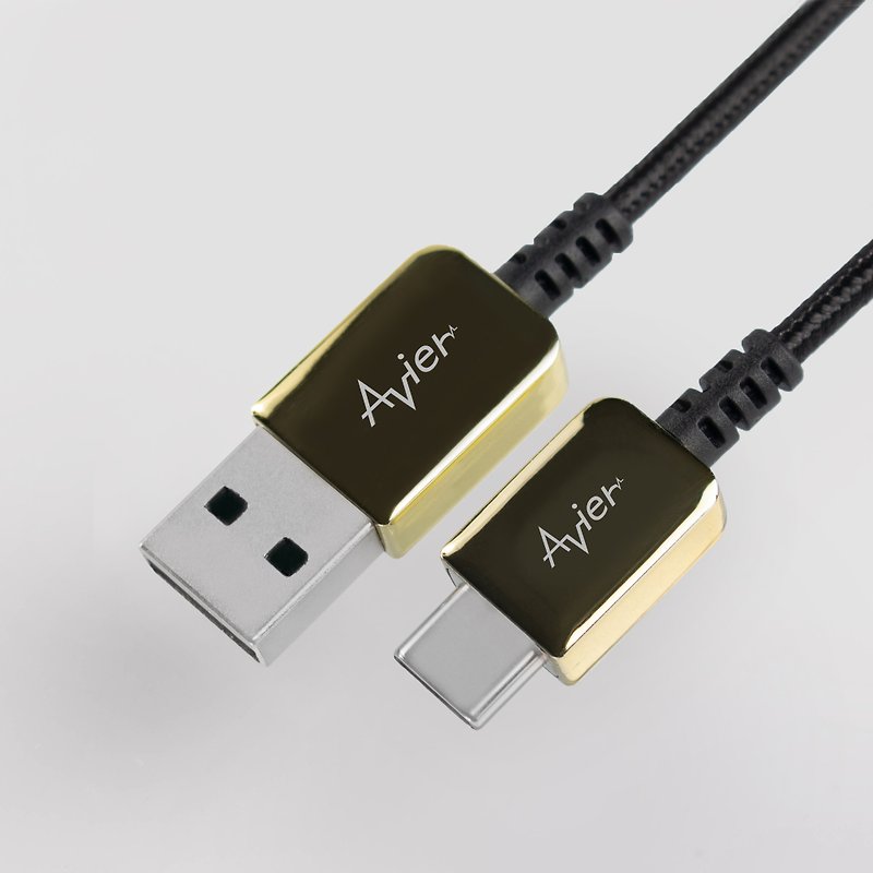 Avier CLASSIC USB C to A braided high-speed charging cable (gold) / three sizes - ที่ชาร์จไร้สาย - วัสดุอื่นๆ 