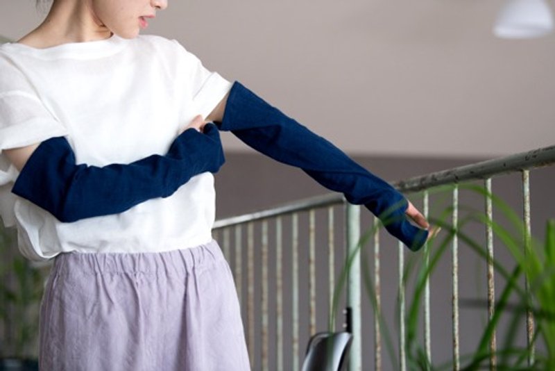 【藍染・楊柳生地】日除けアームカバーロングタイプ／ Organic Cotton - 其他 - 棉．麻 