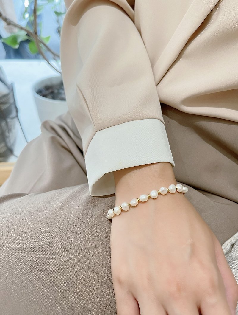 法式優雅巴洛克淡水珍珠 /  淡水珍珠 黃銅 - 手鍊/手鐲 - 珍珠 白色