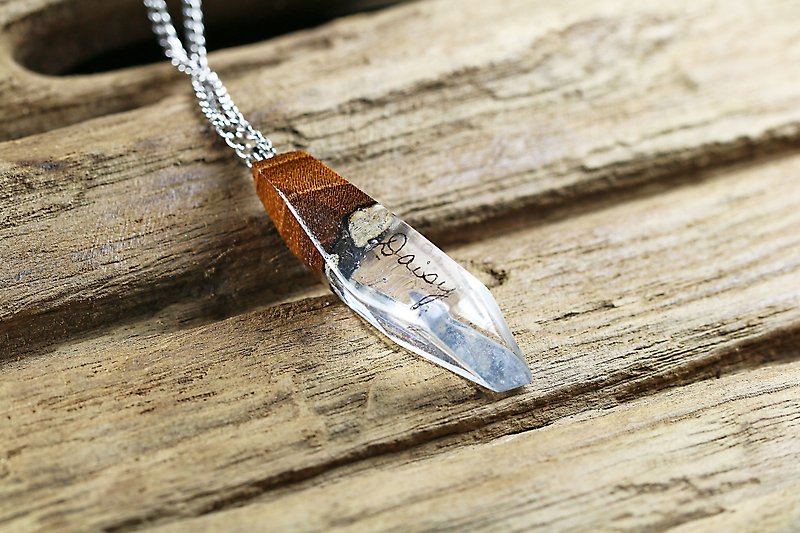 Your signature necklace - Teak wood x Transparent base - Necklaces - Wood Transparent