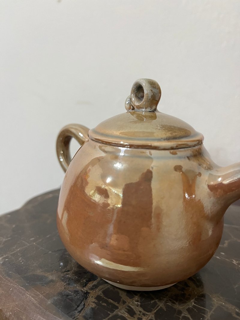 Wood fired gold and silver colored teapot - Teapots & Teacups - Pottery Gold