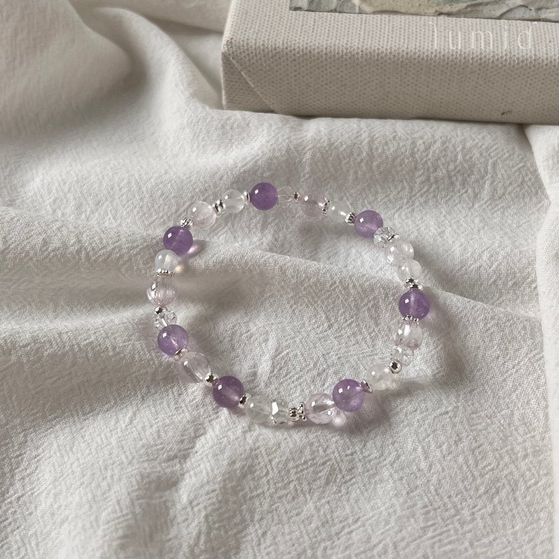 Lavender Amethyst Kunzite Moonstone/Natural Crystal Bracelet Natural Stone Customized Bracelet - สร้อยข้อมือ - คริสตัล สีม่วง