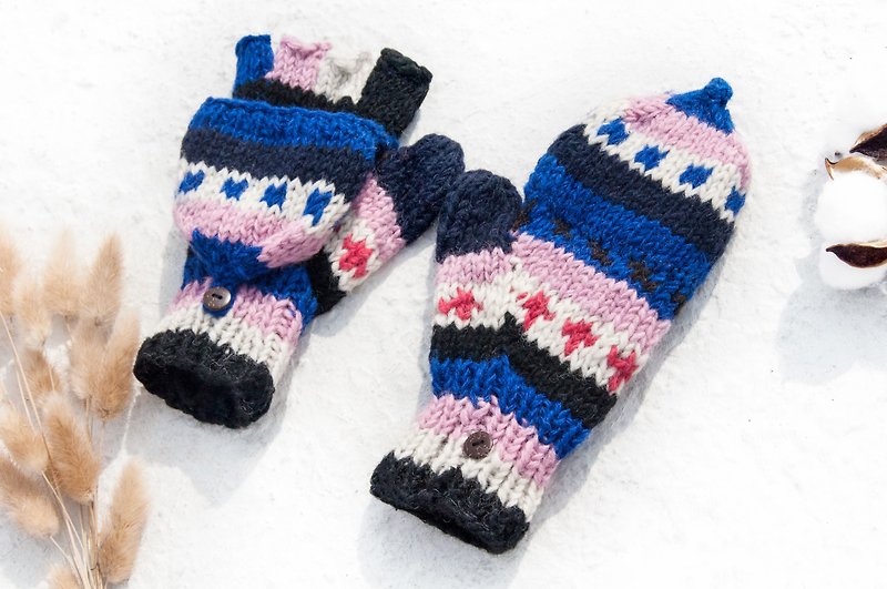Hand-knitted pure wool knit gloves / detachable gloves / inner bristled gloves / warm gloves - South America color - Gloves & Mittens - Wool Multicolor