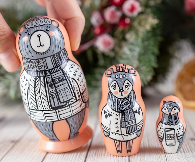 Wooden nesting dolls with bear Russian Matryoshka for Kids Personalized Shop FirebirdWorkshop Kids Toys Pinkoi