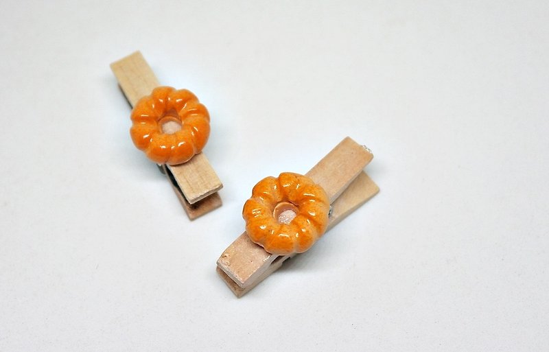 =>Clay wooden clamps-donut wooden clamps (1 set) <Can change magnet> #Stationery - แฟ้ม - ดินเหนียว สีส้ม